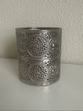 Ornate Silver Filigree Metal Candle Holder